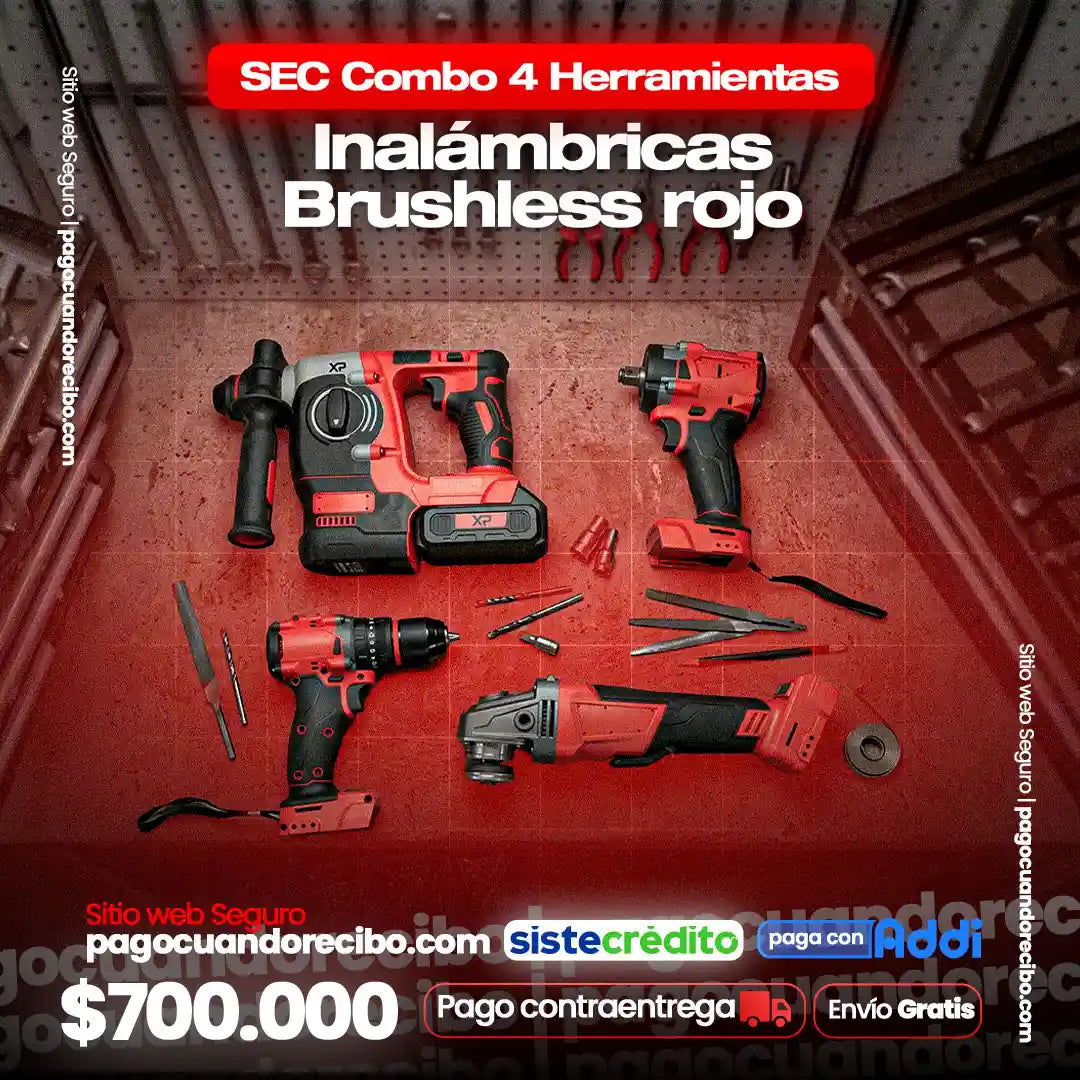 Combo 4 Herramientas Inalámbricas Brushless — Rojo