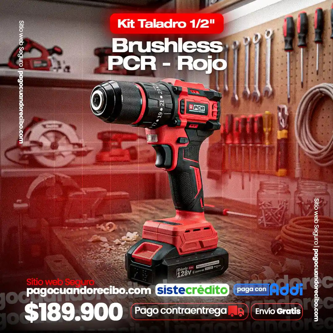 Kit Taladro 1/2" Brushless PCR - Rojo