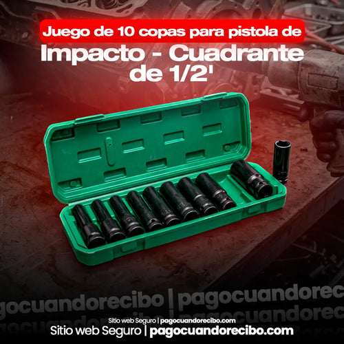 Juego de 10 copas para pistola de impacto - Cuadrante de 1/2'