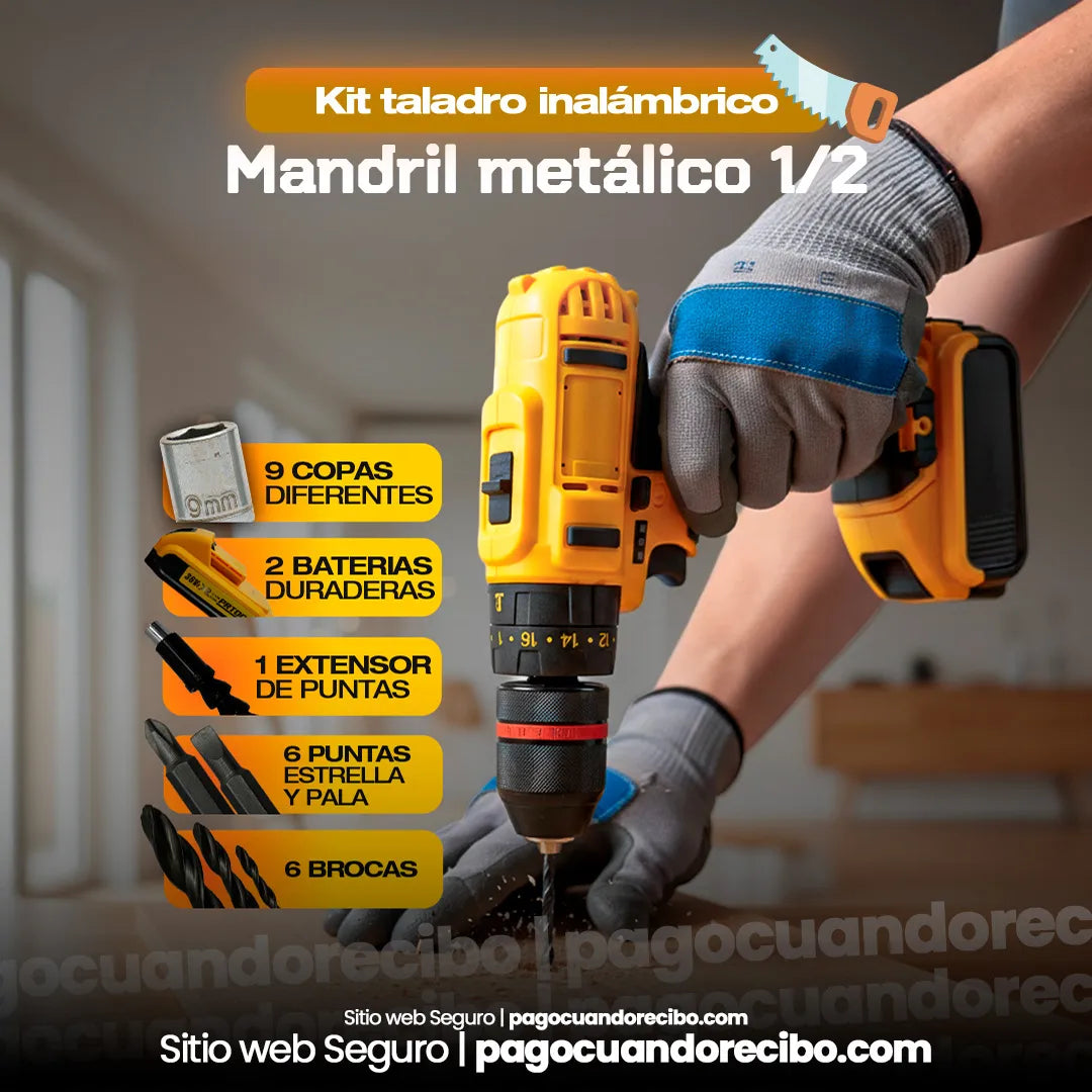 Kit Taladro Inalámbrico Mandril Metálico 1/2