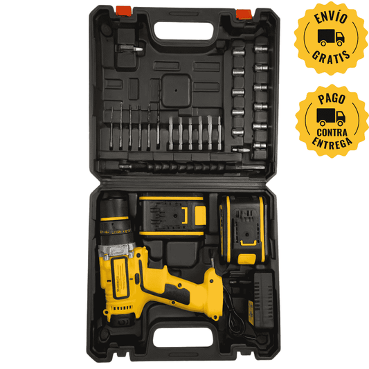 Kit Taladro Inalámbrico pantalla digital y mandril metálico de 3/8
