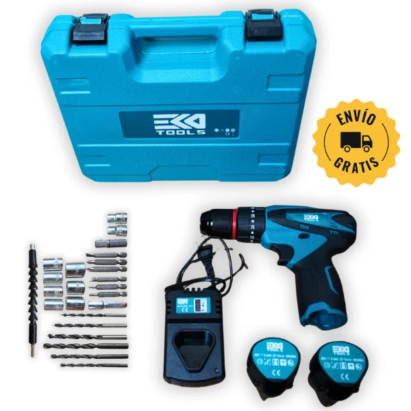 Kit Taladro Inalámbrico con mandril metálico de 3/8