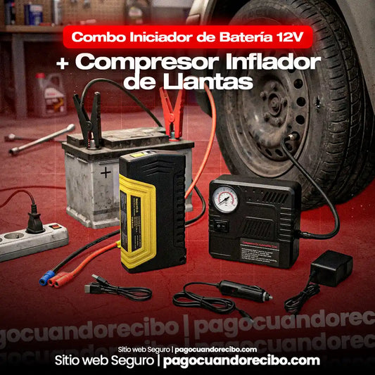 Combo iniciador de Batería + Compresor Inflador de Llantas