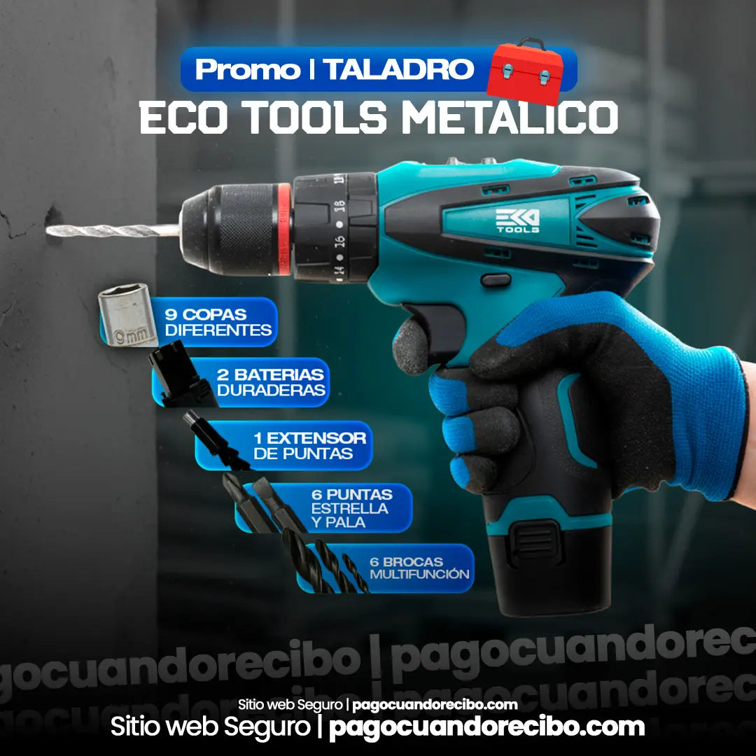 Kit Taladro Inalámbrico con mandril metálico de 3/8