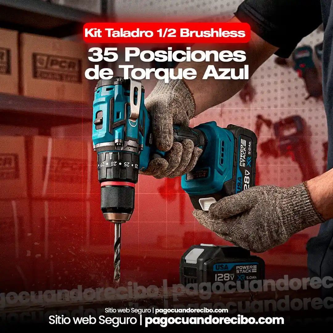 Kit Taladro Brushless 35 Posiciones de Torque – Azul