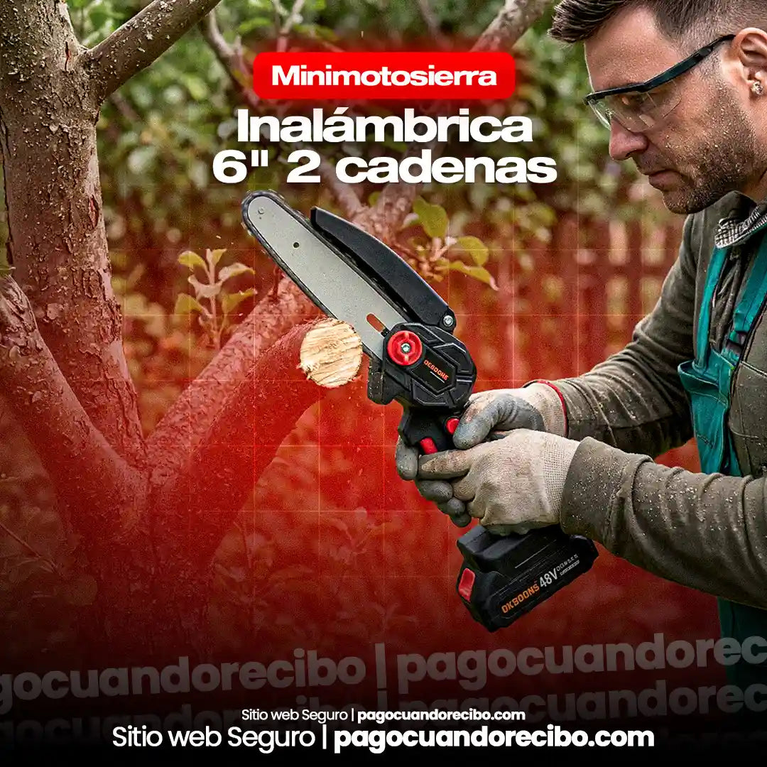 Mini Motosierra Inalámbrica 2 cadenas, 2 baterías, espada 18 cms