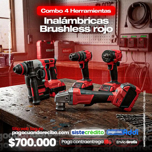Combo 4 Herramientas Inalámbricas Brushless — Rojo