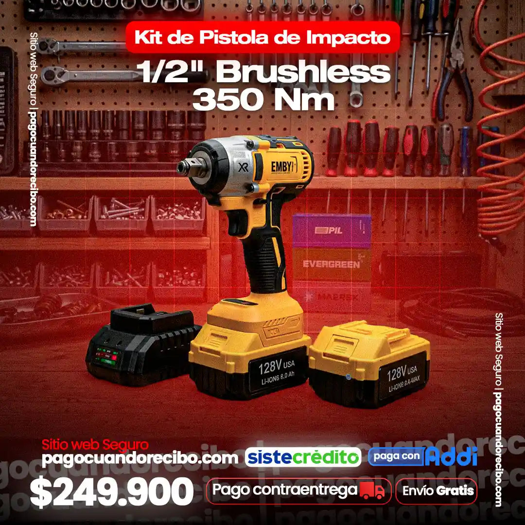 Kit de Pistola de Impacto 1/2" Brushless 350 Nm