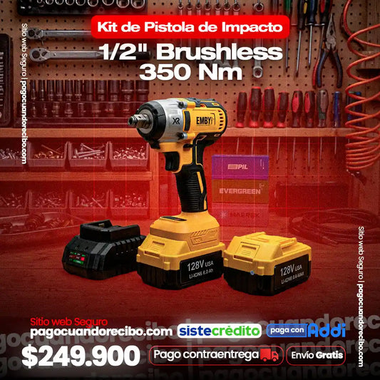 Kit de Pistola de Impacto 1/2" Brushless 350 Nm